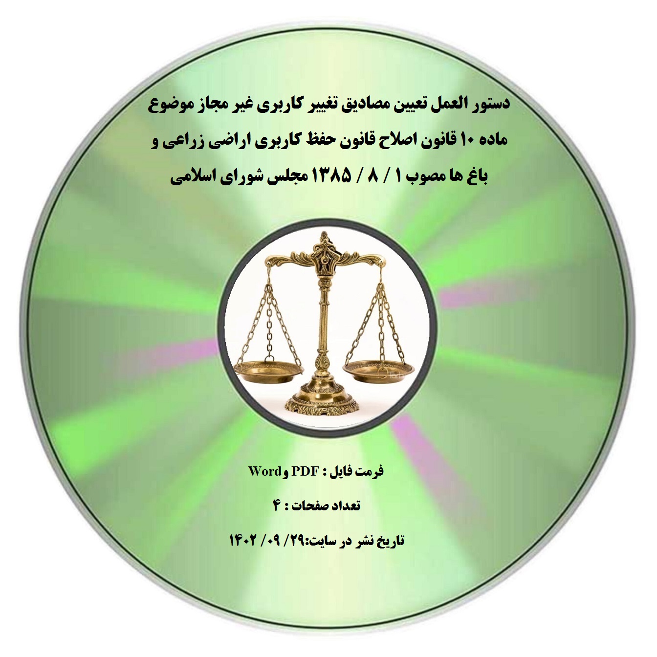 دستور العمل تعیین مصادیق تغییر کاربری غیر مجاز موضوع ماده ۱۰ قانون اصلاح قانون حفظ کاربری اراضی زراعی و باغ ها مصوب 1 / 8 / 1385 مجلس شورای اسلامی